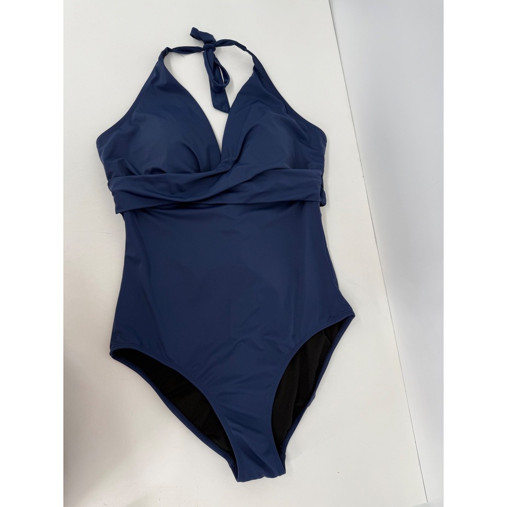 Swimsuits For All Womens Navy Blue Twist Front Halter One Piece Swimsuit Sz 14